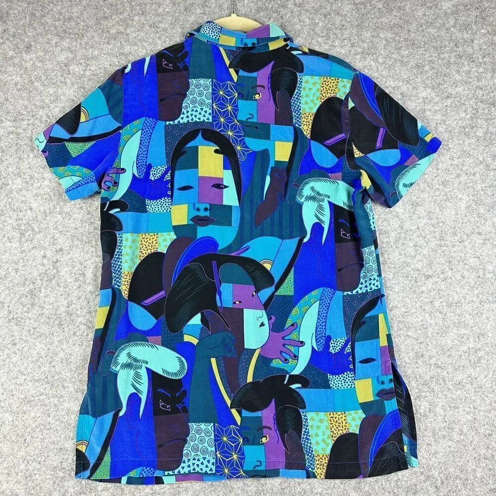 Chicos Silk Top Womens S Silk Abstract Geisha Asian Artsy Print Button Up Shirt
